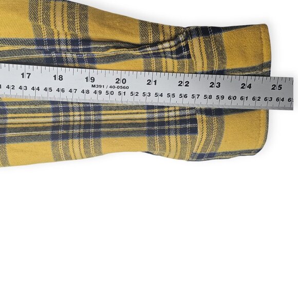 La Miel Colorblock Plaid Flannel Shirt Small Yellow Black Distressed Long Sleeve - Picture 6 of 8